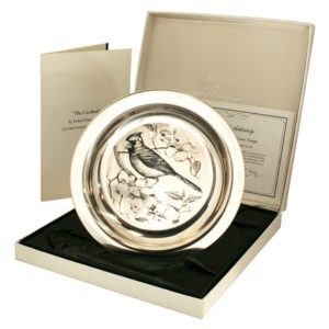 Franklin Mint Bird Plate-The Cardinal by Richard Evans Younger-6 oz. Sterling Silver-Case