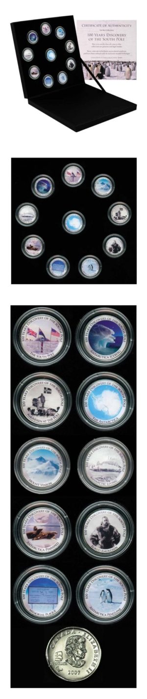 Canada-100th Anniversary-Discovery of South Pole-Ten 25 cent Enameled Coins-Mint Box & COA