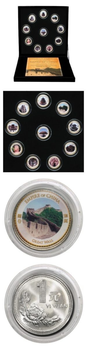 Empire of China - (10) Enameled 1 Yuan Brilliant Uncirculated Coins - Mint Box & COA - Color