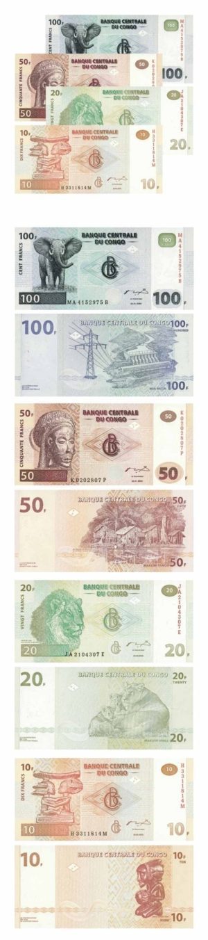 Democratic Republic of Congo - Set of four Banknotes - 2000-2003 - Catalog Value $130