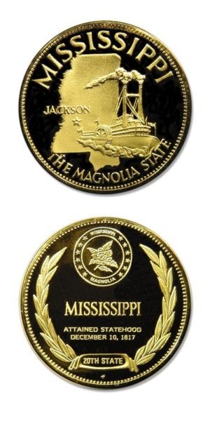 Mississippi - The Magnolia State - Gold Plated Sterling Silver Proof Medal