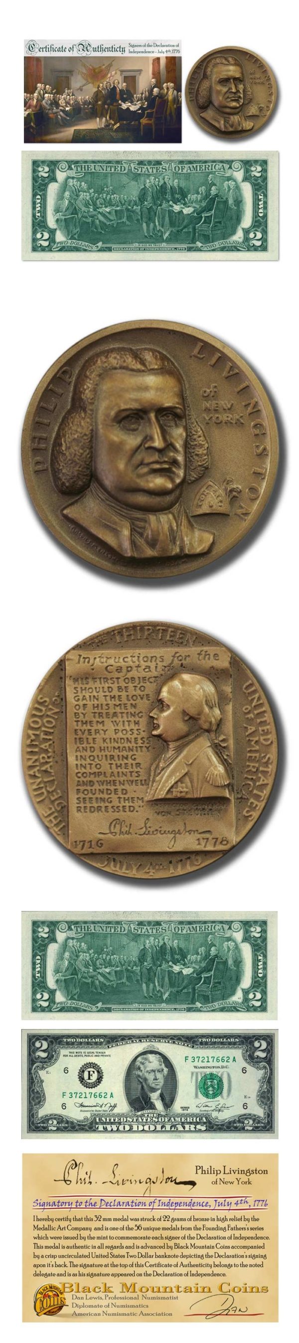 Founding Fathers-New York-Philip Livingston-32 mm High Relief Bronze Medal