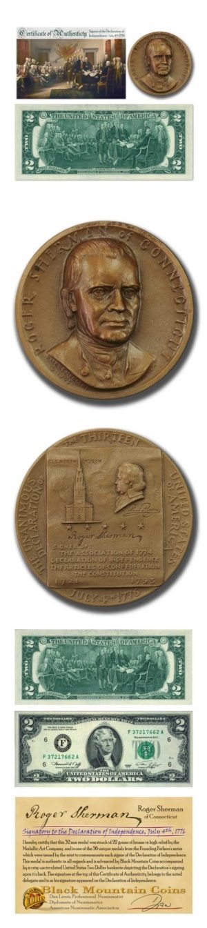 Founding Fathers-Connecticut-Roger Sherman-32 mm High Relief Bronze Medal