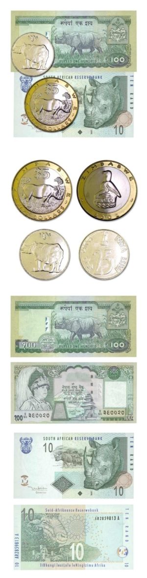 Rhino Coin & Currency Set - (2) Banknotes & (2) Coins - Uncirculated