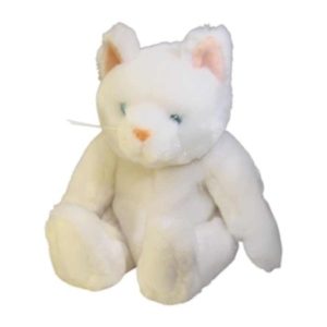 Ivory Stuffed Toy Pet - Soft Velvet White Cat (Kitten) - 10 inches Tall - New