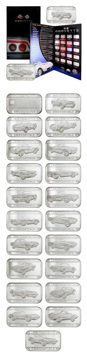 General Motors-Corvette: The First Twenty Years-1953/1972- 20 oz. .999 Silver-Display Folder