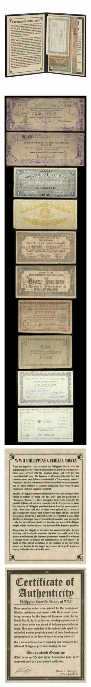 World War II Philippine Guerilla Money - Set of 5 Banknotes
