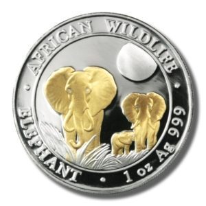 2014 Somalia Elephant 100 Shilling 1oz Gold-plated Prooflike Silver Coin