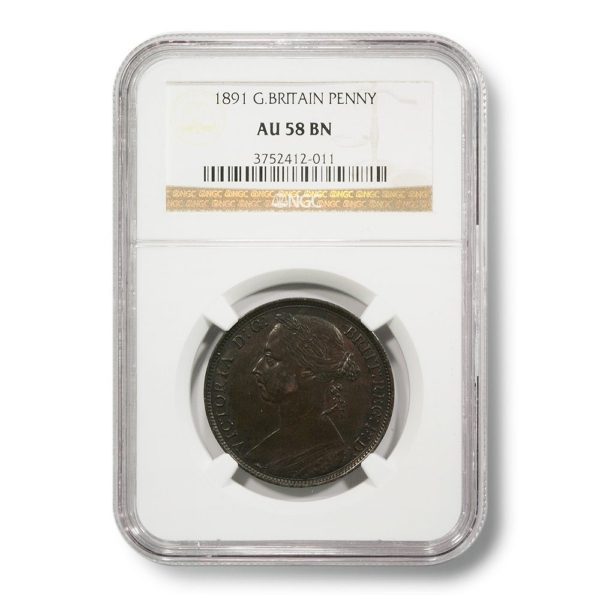 1891 Great Britain Victoria Penny AU-58-BN NGC Encapsulated Copper Coin