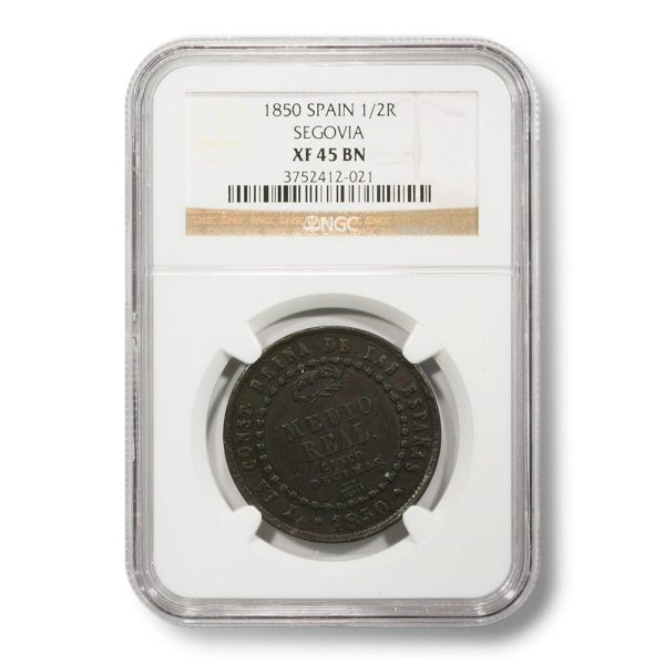 1850 Spain Segovia 1/2 Real XF-45-BN NGC Encapsulated Silver Coin