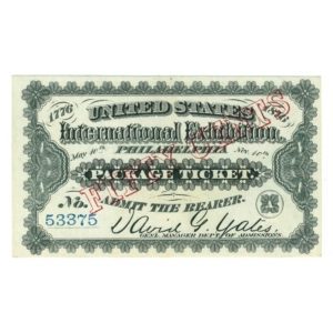 1876 Philadelphia World's Fair White Package Ticket