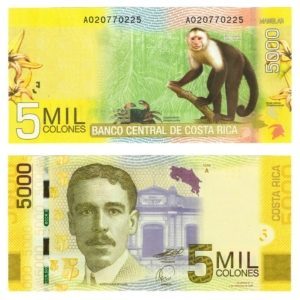 2009 Costa Rica Capuchin Monkey 5000 Colones Crisp Uncirculated Banknote