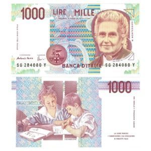 1990 Italy M. Montessori 1000 Lire Crisp Uncirculated Banknote