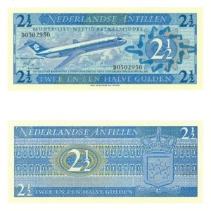 1970 Netherlands Antilles KLM Airliner 2 1/2 Gulden Crisp Uncirculated Banknote