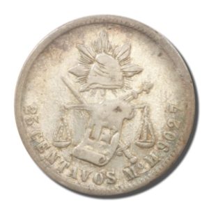 1885MoM Mexico City 25 Centavos Silver Coin in Very Fine Condition - KM# 406.7