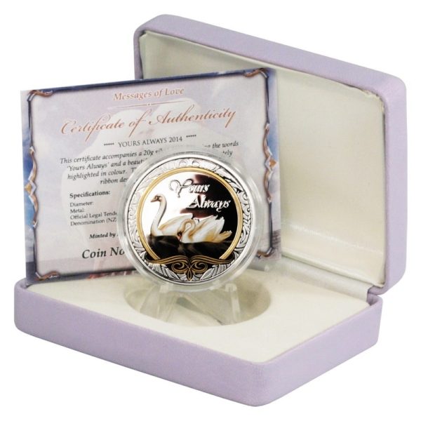 2013 Tokelau "Yours Always" Mating Swans $5 Proof Silver coin