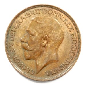 1913 Great Britain George V Bronze Halfpenny in Uncirculated Condition. KM# 809.