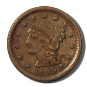 USA - Large Cent - Braided Hair - 1c - 1849  - Extra Fine - Newcomb 20