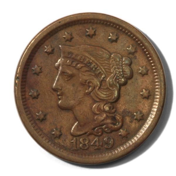 USA - Large Cent - Braided Hair - 1c - 1849  - Extra Fine - Newcomb 20