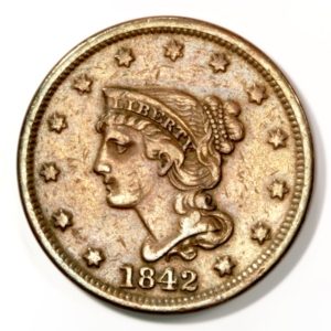 Very Fine Braided Hair Large Cent from 1842