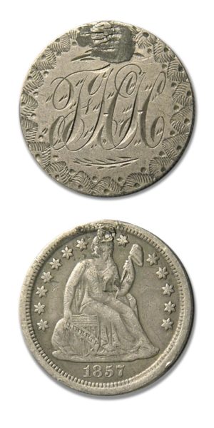 Love Token On A Seated Liberty Dime - FHH - 1857