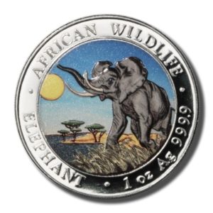 2016 Somali Trumpeting Elephant Colorized Silver coin