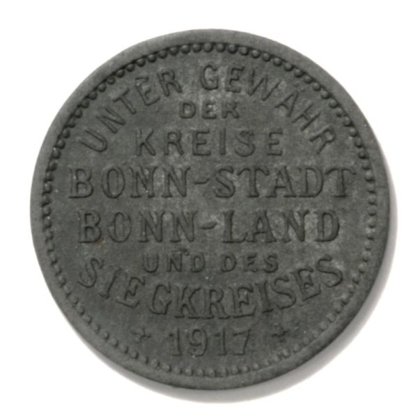 1917 Bonn Germany Zinc 5 Pfennig Kriegsmunze