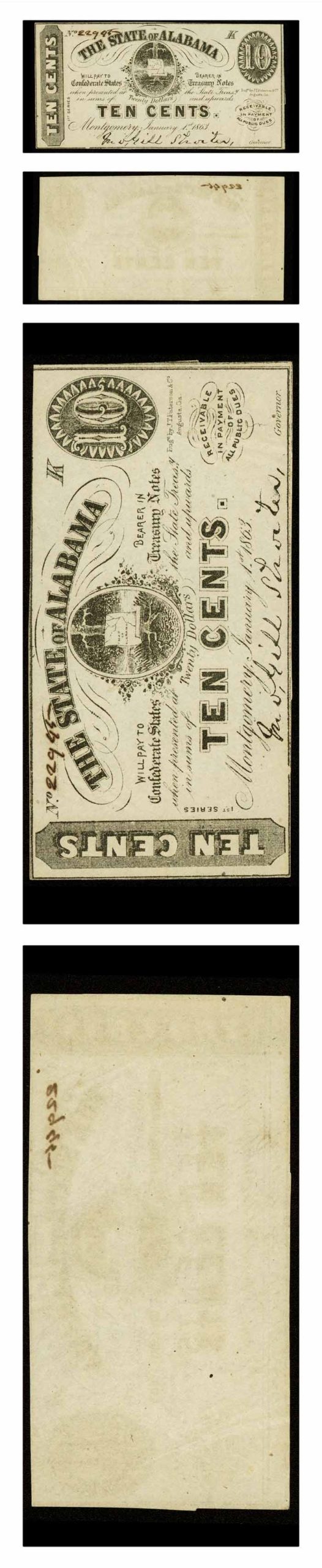 State of Alabama - Ten Cents - 1863 - Cr -9 - Crisp Uncirculated