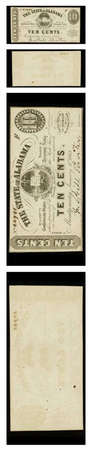 State of Alabama - Ten Cents - 1863 - Cr -9 - Crisp Uncirculated