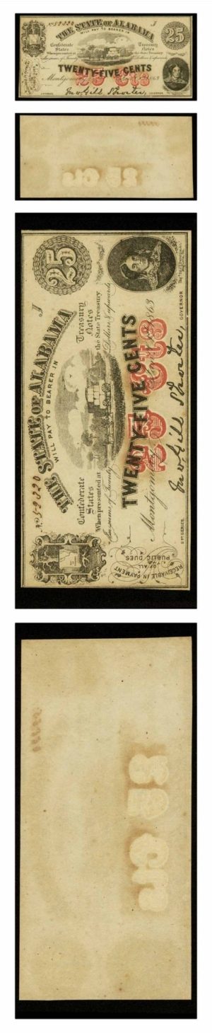 State of Alabama - Twenty-Five Cents - 1863 - Cr 6 - Crisp Uncirculated