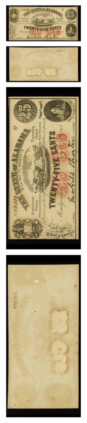 State of Alabama - Twenty-Five Cents - 1863 - Cr 6 - Crisp Uncirculated