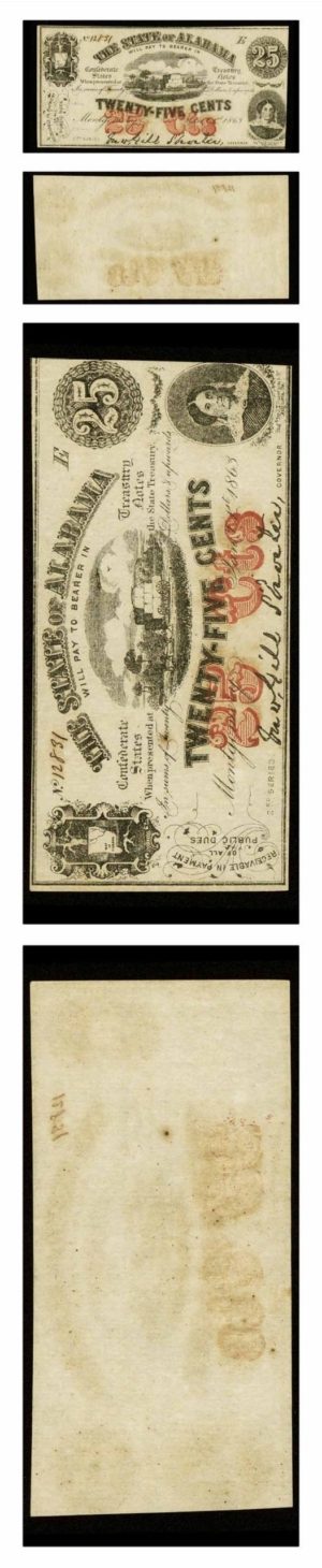 State of Alabama - Twenty-Five Cents - 1863 - Cr 6a - Crisp Uncirculated