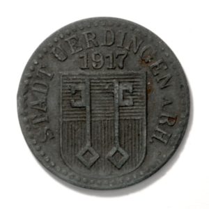 1917 Verdingen am Rhein Germany Zinc 5 Pfennig Kriegsmunze