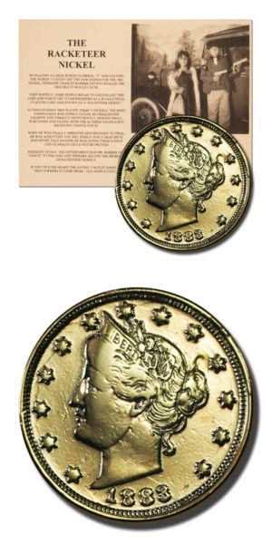 USA - Joshua Tatum's - Racketeer Nickel  - 5 Cents - 1883  - Descriptive Story Card