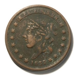 1837 Liberty - Not One Cent Satirical Hard Times Token HT# 48