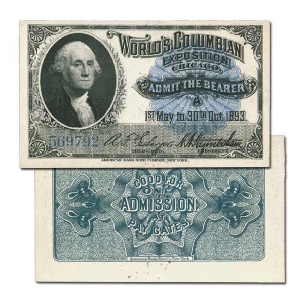 Columbian Exposition - Chicago - Admission Ticket - Washington - First issue - 1893  - Crisp Unc.