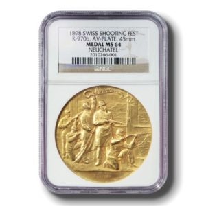 Medal - Swiss Shooting Festival - Neuchatel - 1898 Gold Plated - MS 64 - NGC