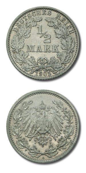Germany - Imperial Coinage - 1/2 Mark - 1905 A - Uncirculated