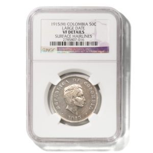 Colombia - Key Date - 50 Centavos - 1915 (M) - Medellin Mint - KM193.2 - Large Date - NGC VF Details