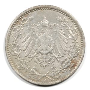 German Empire - Crowned Imperial Eagle - 1/2 Mark - 1915  D - BU Silver - KM17