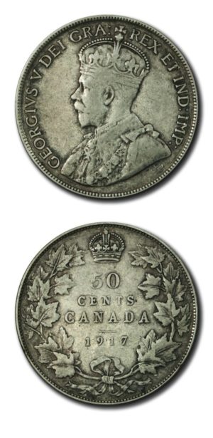 Canada - George V - Half Dollar - 1917  - Choice VF - KM 25