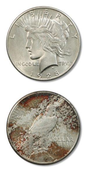 USA - Peace Dollar - $1 - 1928S - MS-62 - Reverse Toning