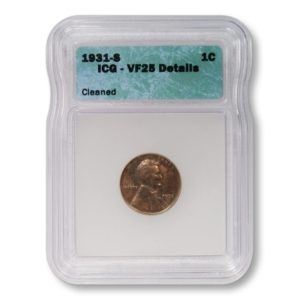 USA - Lincoln Wheat Cent - 1c - 1931 S - ICG VF25 Details Cleaned - Key Date - Penny