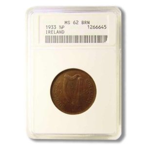 Ireland - Half Penny - 1933 - Key Date - ANACS MS 62 Brown