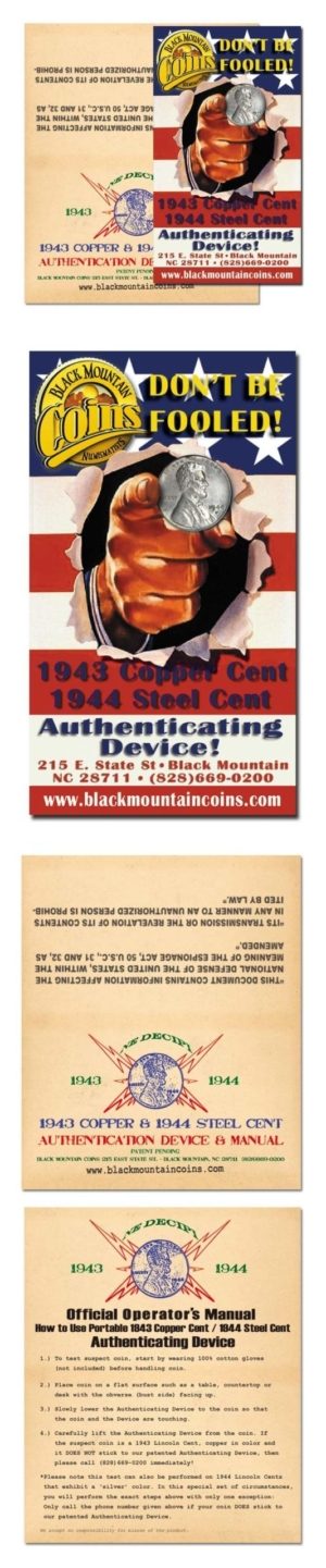 Official Authentication Device -1943 Copper and 1944 Steel Pennies - With Manual
