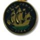Great Britain - Enameled Jewelry - Coin Pendant - Galleon - Half Penny - 1944 - with Bezel