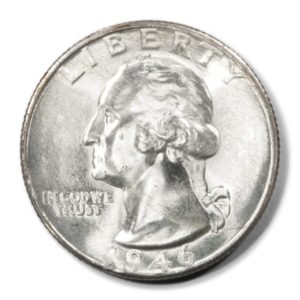 USA - Washington Silver Quarter - 25c - 1946 D D - Planchet Flaw at Date - MS65 - Error Coin