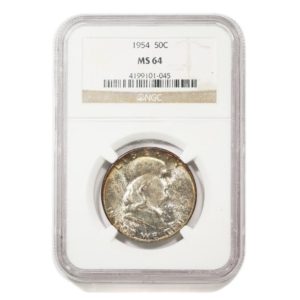 1954 U.S. Franklin Half Dollar graded MS 64 by NGC no. 4199101-045