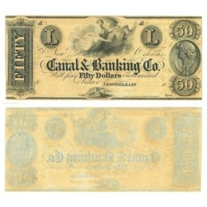 1860s Obsolete Banknote Canal Banking Co. New Orleans Fifty Dollars