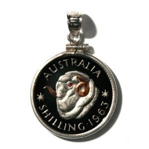 Australia - Enameled Jewelry - Coin Pendant - Shilling - 1963  - Rams Head - With Bezel